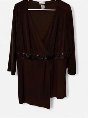 Vintage Fashion Bug Y2K McBling Sequin Faux Wrap Tunic Plus 22/24